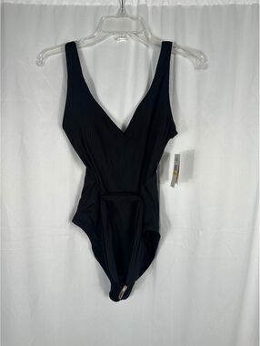 Jessica Simpson Black Ribbed One-Piece Swimsuit with Belt Size M
